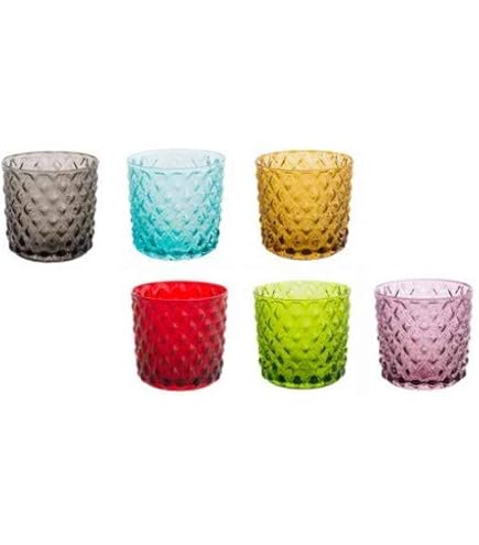 Brandani 54111 Set 6 Bicchieri Diamante In Vetro – Colori Assortiti (Grigio, Turchese, Ambra, Verde, Porpora, Viola)