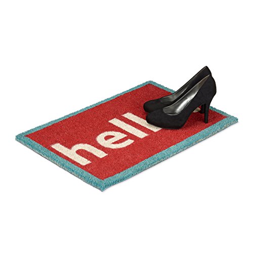 Relaxdays Fußmatte Kokos Spruch HELLO! 40 x 60 rot-graue Kokosmatte mit rutschfester PVC Unterlage Fußabtreter aus Kokosfaser als Schmutzfangmatte und Sauberlaufmatte Kokos & Gummi Türvorleger, rot - 2