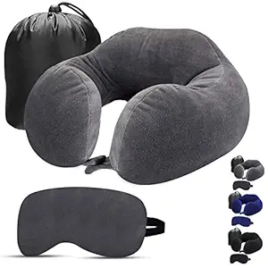 Trajectory Rover Neck Pillow with Sleeping Eye mask & Carry Bag in Grey Comes with 10 Years Warranty Travel headrest Accessories for Plane Flight Bus and Office for Men and Women