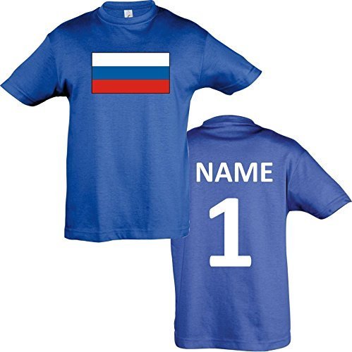 Kids T-Shirt Russland Russia Ländershirt mit Wunschnamen und Nummer diverse Farben, Farbe royal, Größe 152