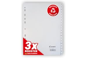 ‎CONIPA Conipa® - 3er Set A-Z Register für Ordner DIN A4 alphabetisch (MADE IN GERMANY) - Ordner-Register & Trennblätter aus PP mit Buchstaben (Alphabet) - Trennregister für Akten, Ringbücher & Hefter (Grau)