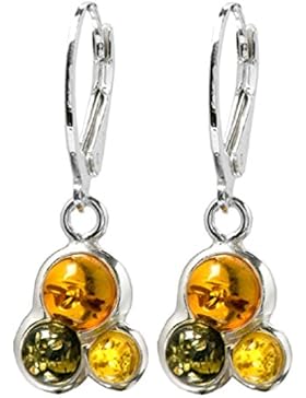 Mehrfarbig Bernstein Sterling Silber Drei-Steine Leverback Ohrringe