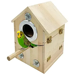 kathson Wood Parakeet Nesting Box Bird House Budgie Breeding Box Parrots Mating Box Cage Accessories for Finch Cockatiel Lovebirds Birds Aviary Cage Box