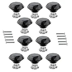 NewYouth Drawer Pulls Black Diamond Shaped Crystal Glass 30mm Cabinet Knobs Pull Handles with Screws for Dresser Drawers and Kitchen, Bathroom Cabinet, Office 10 Pack (30mm-Black)