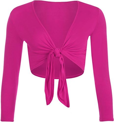 Womens Bolero Tie Up Shrug Cropped Long Sleeve Stretch Top Plus Sizes UK (8-26)