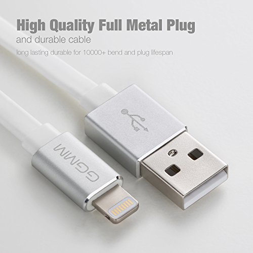 [Apple MFI zertifiziert] Lightning Kabel, GGMM® Lightning zu USB Kabel Syncwire Datenkabel Ladekabel Dauerhaftes Flachkabel mit Aluminiumgehäuse 3.3ft. / 1M für iPhone 7 7 Plus SE 6s 6 Plus 6 5S 5C 5, iPad Air 2, Mini 3, iPod 5 und iPod Nano 7 usw. (Silber) - 3