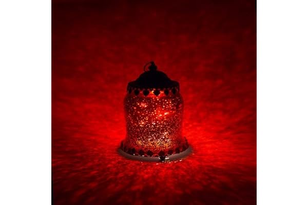 Jinfa Lot de 1 Lanterne LED en Verre décorations Maison lumières sans Fil à Piles | Design Vintage Cloche | Rouge Rubis | Ø 11cm h 19cm