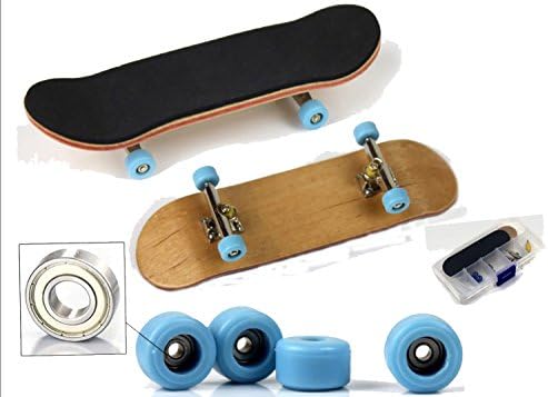 Mini Wooden Fingerboard Skateboard with Light Blue Wheels, Professional Assembly Toy Gift-One Pack