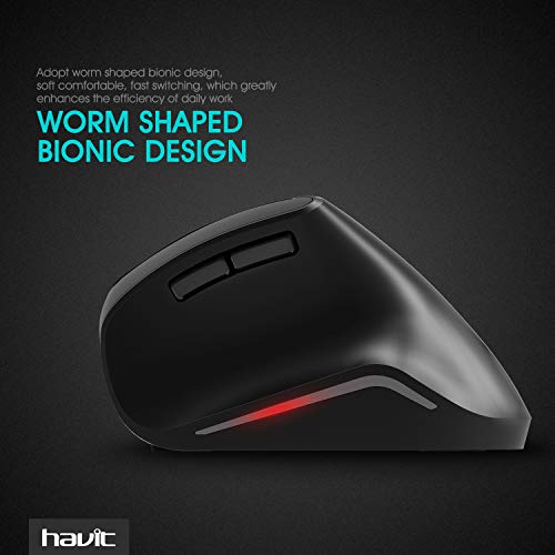 Rat  n Inal  mbrico Vertical Ergon  mico HAVIT 2 4 G Rat  n   ptico  6 Botones  USB  800 1200 1600 DPI  MS55GT  Negro 