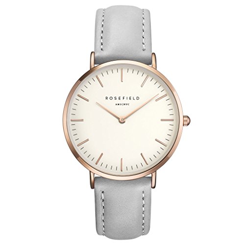 Rosefield BWGR-B9 Bowery Uhr Damenuhr Lederarmband vergoldet 3 bar Analog Grau