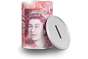 LUMOUS ROLA MONEY TIN BOX Sterling Bank Note -TIN Piggy Bank, Coin Tin, Cash Tin, Savings Tin, Money Can, Birthday Money, Holiday & Christmas Fund (1X Medium 50)