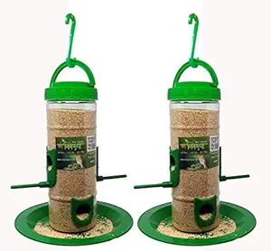 Amijivdaya Medium Bird Feeder (Green, Transparent) - Pack of 2