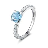 AnazoZ Modeschmuck Rund Brillantschliff 6.5X6.5mm Blau Topas Damen Eheringe 925 Sterling Silber Frauen Verlobungsringe Band Ringgr.61 (19.4)