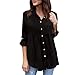 Produktbild Damen Bluse Yesmile Solide Shirt V-Ausschnitt Langarm Oberteil Locker Übergröße Bluse Tops Sommer Täglich Lose Mode Chiffon Taste Damen Tops (2XL, Schwarz)