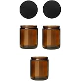 3 Adet 210 ml Cam Kavanoz Amber Mumluk 210 Cc Metal Siyah Kapaklı Mum Kavanozu Kahverengi