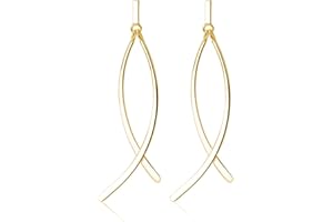 SLUYNZ 925 Plata Esterlina Brillante Barra Pender Pendientes para Mujeres Chicas Adolescentes Plana Barra Aretes Curva Línea Aretes