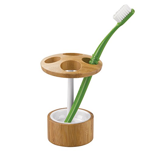 InterDesign Formbu Zahnbürstenhalter | auch als Halter für elektrische Zahnbürsten geeignet | schönes Badaccessoire aus Holz | Bambus/Kunststoff weiß/natur - 2