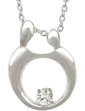 EVER FAITH® elegant Mutter und Kind Liebe Rund Form österreichischen Kristall Halskette Kette Silber-Ton N05651-1