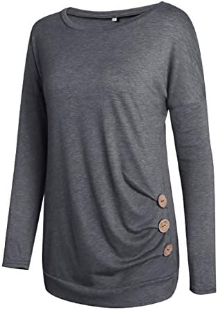 Simaier Women Casual Round Neck Long Sleeve Shirt Tunic Top With Button