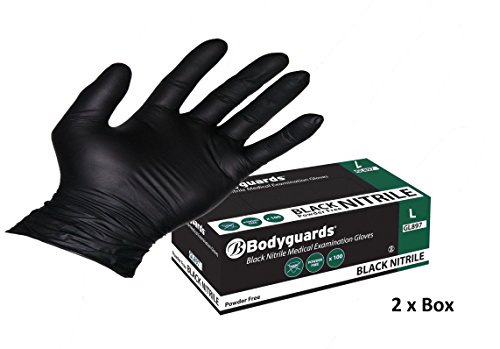 Price comparison product image 200 x Bodyguard Black Nitrile Disposable Gloves Large Powder Free Tattoo Mechanic (GL8973) (Large)