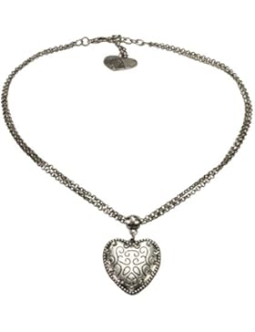 Alpenflüstern Trachtenkette Herz klein - Damen-Trachtenschmuck mit Strass-Trachtenherz, Dirndlkette antik-silber-farben...