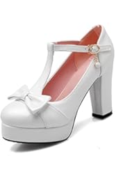 Odomolor Mujeres Tacón Ancho Sólido Hebilla Puntera Redonda Cerrada de Salón con Metal