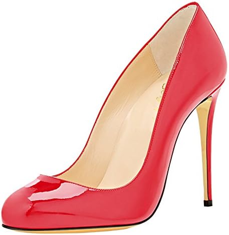 SexyPrey Women's Big Size Round Toe High Heels Solid Formal Stiletto Court Shoes Red Patent Uk6