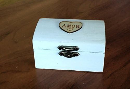 White Wedding Ring Box, Engraved Heart Love, Wooden Box Decorated for Alliances, Burlap and White Bow
