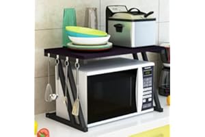 XDAILUYYDS Mikrowellen Regal, Erweiterbares Mikrowellenständer, Mikrowellenhalter Organizer Küchenregal Stehend, Arbeitsplatte Küche mit Haken. (57 * 38 * 38cm Zickzack schwarz)