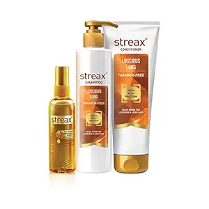 Streax Luscious Long Shampoo + Conditioner with Walnut Hair Serum (3 Step Regime For Shine That Stays All Day Long)