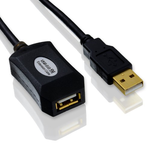 CSL - Cable repetidor / alargador de 5m (metros) USB 2.0 (cable extensor) activo con amplificaci&oacute;n de se&ntilde;al - amplificador de se&ntilde;al / repetidor| Ampliable | Contactos ba&ntilde;ados en oro | Color: negro