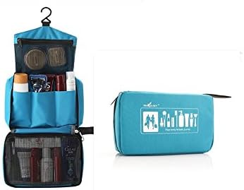 Portable Travel Hanging Folding Makeup Bag Toiletry Wash Bags with Hook, Waterproof Large Cosmetic Bag Beauty Organizer for Men Women Kids Bathroom Travel Business, Blue