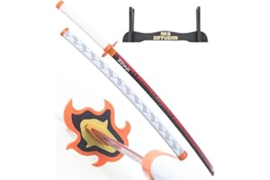 RKS DIFFUSION Demon Slayer Katana Tout en Bois Lame Kyojuro Rengoku Epee Kimetsu No Yaiba Sabre + Presentoir Bois Inclus