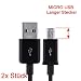 Produktbild KRS - 2xST2 - Langer Stecker Stecker 9mm USB SYNC cable kabel Datenkabel Ladekabel Micro USB für Samsung S4 S5 S6 HTC One Touch /one Touch mini ca 90 cm schwarz