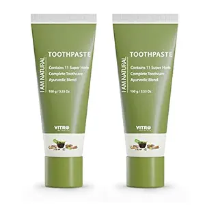 Vitro Herbal Toothpaste 100g | Complete Toothcare | With 11 Ayurvedic Herbs | Goodness of Babool, Laung, Pudina, Vajra Danti, Neem | Vegetarian | No Fluoride (Pack of 2)