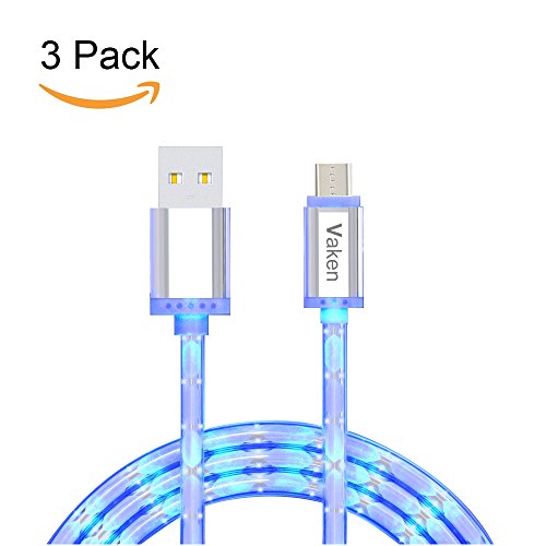 Vaken Premium LED in der Dunkelheit leuchtendes Hochgeschwindigkeits- USB 2.0 A Male to Micro USB B Lade- und Synchronisations Kabel mit Aluminiumkopf für Android (mirco usb * 3 packung)