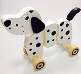 Jouéco 80025 Holz Nachziehtier Ziehspielzeug Hund in der Farbe schwarz weiß black white