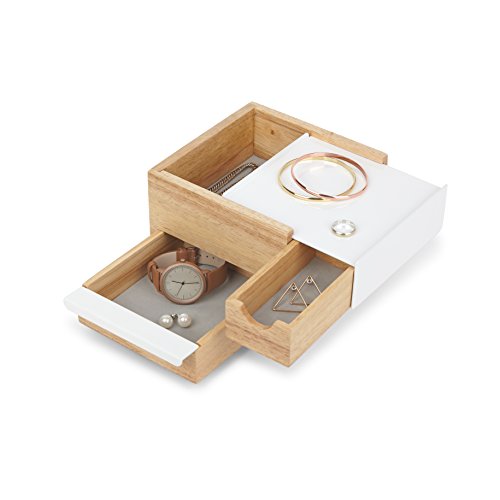 Umbra 1005314-390 Stowit Mini Jewelry Box, Schmuckkästchen klein aus Holz und Metall, Weiß-Natur - 2