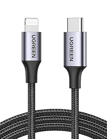 UGREEN MFI-Certified USB Type C to Lightning Nylon Braided Fast Charging Cable with Power Delivery [C94 Chip: Apple PD Quick-Charge for iPhone 8 and Above] - Space Gray [3.3 Feet / 1 Metres]