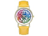 ADream Jahr des Schweines Chinese Sternzeichen Leder Uhr für Frauen Herrenuhr Geburtstag Hochzeitsgeschenk (Farbe : Yellow, Größe : 23 * 3.9 * 0.9cm)