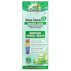 Zandu Aloe Vera + 5 Herbs Health Juice | Ayurvedic Immunity Booster | Good for Digestive Health, Skin Health & Liver Function | No Added Sugar (1000ml)