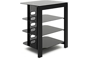AVCOM HiFi Rack Stand With Tempered Glass 4 Tier, Matt Black