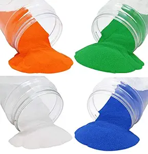 Quantum Retail - Orange + White + Green + Blue Color Sugar Size Quartz Sand for Home and Garden/Lawn Decor,Aquarium Substrate,Terrarium,Aquarium Sand (4 Color x 250 Grams Each Color = Total 1 kg)
