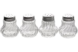 APS Ministreuer, Salz - und Pfefferstreuer, 4er Set Glas- Ministreuer mit Edelstahldeckel für Salz und Pfeffer, 3,5 x 3,5 cm, Höhe 4 cm