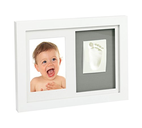 Preisvergleich Produktbild Premium Baby Fußabdruck und Handabdruck Set - lufttrocknend - Bilderrahmen aus Holz - enthält 3 Hintergrundfarben (grau / blau / rosa) - Ideales Geschenk zur Geburt, Taufe oder Babyshower