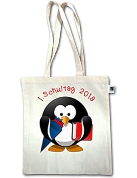Einschulung - 1. Schultag 2018 Pinguin Schultüte Buch - Unisize - Natural - XT600 - Jutebeutel lange Henkel