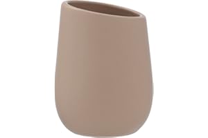 WENKO Zahnputzbecher Sand-Beige, hochwertige Keramik mit matter Oberfläche, Zahnbürstenbecher zur Aufbewahrung von Zahnbürste und Zahnpasta