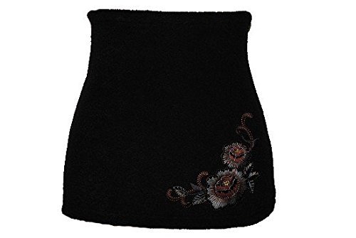 Preisvergleich Produktbild Nierenwärmer - Fleece - uni schwarz - Gr. Frau XXXL - mit schwarzer Blume Blüte Applikation Bauchwärmer Fleece Frottee Nierengurt Leibwärmer Männer Frau Kinder Sport Baby Größe