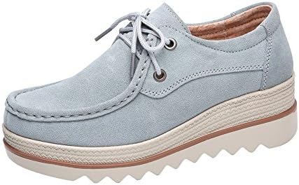Riou Women Flats Lace-up Muffin Sneakers Leather Casual Shoes Creepers Moccasins Fashion