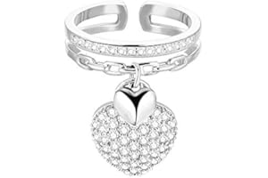 PengJin coeur pendentif anneau peut être ajusté aux femmes, hypoallergénique cuivre brillant zircone cubique, vacances de la fille, la Saint-Valentin, cadeau d'amour